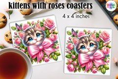 Cute Kitten with Pink Roses and Butterfly Coaster Design Product Image 1