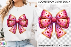Valentines Pink Coquette Bow Clipart | Pink Bow with Hearts Product Image 1
