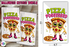 Halloween Kitchen Towel PNG, Pizza Possessed Product Image 1