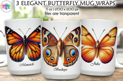 Elegant Butterfly Mug Wrap Sublimation, Botanical Butterfly Product Image 1