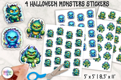 Halloween Monster Stickers, Cute Creepy Monster Clipart Product Image 1