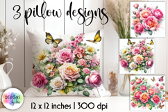 Vintage Rose Watercolor Floral Illustration with Butterflies Product Image 1