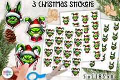 Christmas Grumpy Stickers, Funny Green Character Holiday Product Image 1