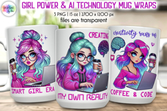 Girl Power and AI Technology Mug Wrap, Inspirational PNG Product Image 4