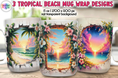 3D Tropical Sunset Beach Mug Wraps, Iced Coffee Mug Wrap Product Image 1