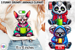 Funny Grumpy Animals Clipart, Coffee Mood Cartoon Character Product Image 1