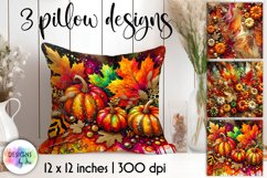 Autumn Decorative Pillows, Golden Autumn Leaves Na Pumpkins Product Image 1