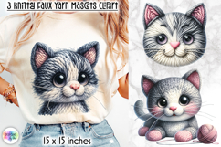 Knitted Cat Clipart, Faux Yarn Plush Kitten Mascot Product Image 1