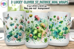 Lucky Clover St Patrick Mug Wrap, Watercolor Floral Shamrock Product Image 1