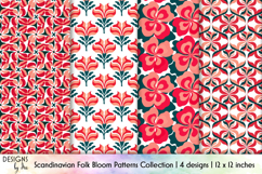 Scandinavian Folk Floral Seamless Patterns, Nordic Flowers Product Image 1