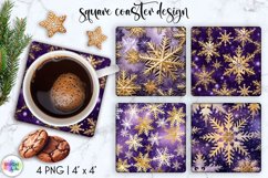 Shimmering Golden Snowflakes | Square Coasters Sublimation Product Image 1