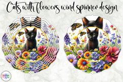 Cat with Flowers Wind Spinner, Spring Flowers and Kitten PNG Product Image 1