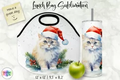 Watercolour Cat Lunch Bag Print | Christmas Lunch Bag Product Image 1