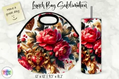 Vintage Floral Lunch Bag Design | Baroque Peony Flowers Product Image 1