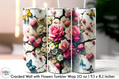 3D Cracked Wall Flowers Tumbler Wrap, Floral Tumbler Design Product Image 1