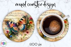 Vintage Butterfly Coaster, Vintage Music Paper with Flowers Product Image 1