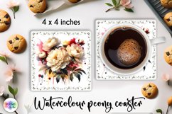 Watercolour Peonies Coaster Print | Peony Flowers PNG Product Image 1
