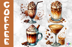 Coffee Cocktails Clipart, Watercolor Coffee Glasses PNG Product Image 1