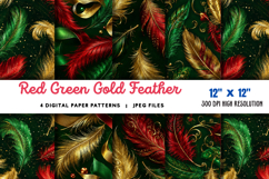 Red Green Gold Feather Patterns JPG Product Image 1
