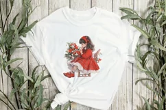 Red Plaid Christmas Little Girl Clipart Product Image 2