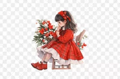 Red Plaid Christmas Little Girl Clipart Product Image 3