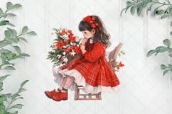 Red Plaid Christmas Little Girl Clipart Product Image 1