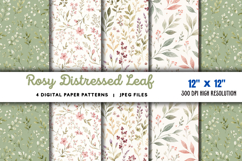 Rosy Distressed Leaf Digital Paper JPG Product Image 1