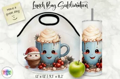 Christmas Lunch Bag Print | Kawaii Hot Chocolate and Cookies Product Image 1