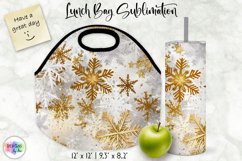 Shimmering Golden Snowflakes Lunch Bag | Snowflakes Tumbler Product Image 1