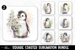 Watercolor Baby Penguins Square Coaster Bundle Product Image 1