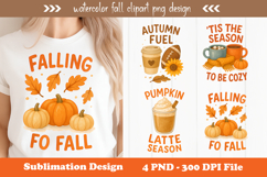 Watercolor fall clipart png design Product Image 1