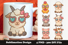 Farm Animal Love Glasses Sublimation PNG Product Image 1