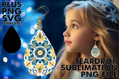 Folk Elegance: Azulejo Pattern Teardrop Earrings Product Image 1
