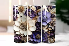 3d Wood Carving Effect Floral Tumbler Wrap | 3d Flowers PNG Product Image 2