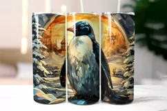 Stained Glass Christmas Penguin Tumbler Wrap | Penguin PNG Product Image 2