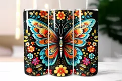 Butterfly with Flowers Folk Tumbler Wrap Sublimation Product Image 2