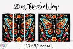 Butterfly with Flowers Folk Tumbler Wrap Sublimation Product Image 1