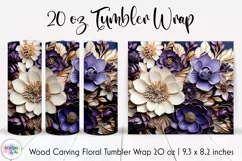 3d Wood Carving Effect Floral Tumbler Wrap | 3d Flowers PNG Product Image 1