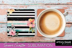 Watercolor Flowers Square Coaster - Floral Pink Sublimation Product Image 1
