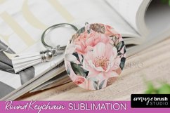 Pink Flowers Keychain, Floral Keychain Sublimation Design Product Image 1