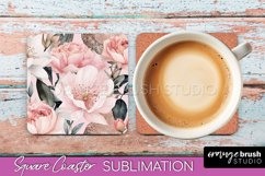 Watercolor Flowers Square Coaster - Floral Pink Sublimation Product Image 1