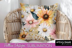 Watercolor Flowers Pillow Cover - Summer Pillow Sublimation Product Image 1