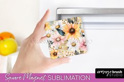 Pink Flowers Magnet Sublimation - Watercolor Magnet Design Product Image 1