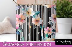 Floral Tumbler Wrap - Pink Flowers Watercolor Tumbler PNG Product Image 1
