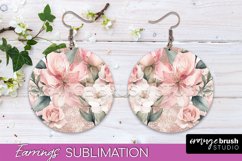 Watercolor Flowers Earrings, Pink Floral Earring Sublimation Product Image 1