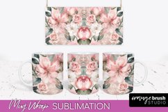 Pink Watercolor Flowers Mug Wrap - Floral Mug Sublimation Product Image 1