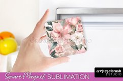 Pink Flowers Magnet Sublimation - Watercolor Magnet Design Product Image 1