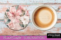 Watercolor Flowers Round Coaster - Floral Pink Sublimation Product Image 1