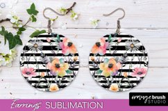 Watercolor Flowers Earrings, Pink Floral Earring Sublimation Product Image 1