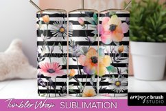 Floral Tumbler Wrap - Pink Flowers Watercolor Tumbler PNG Product Image 1
